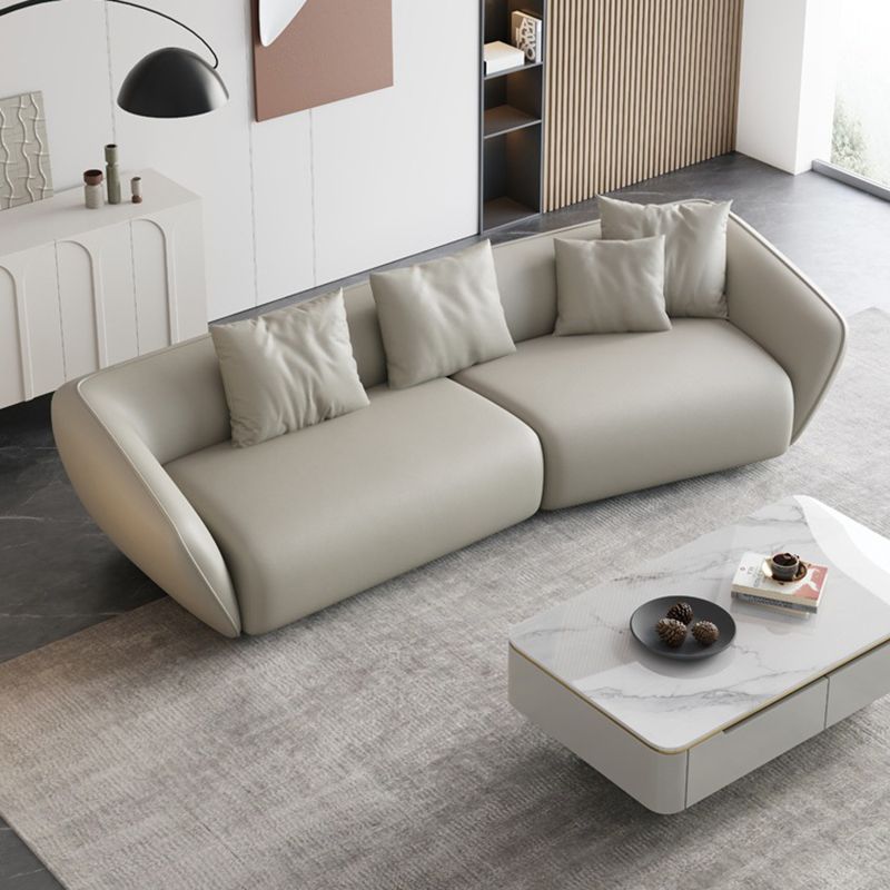 Genuine Leather Sloped Arm Sofa Contemporary Standard Sofa with Pillows