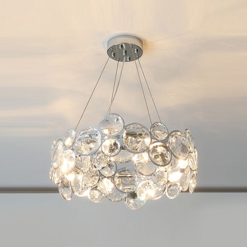 Modern Style Hanging Lights Round Crystal Chandelier in Clear for Living Room