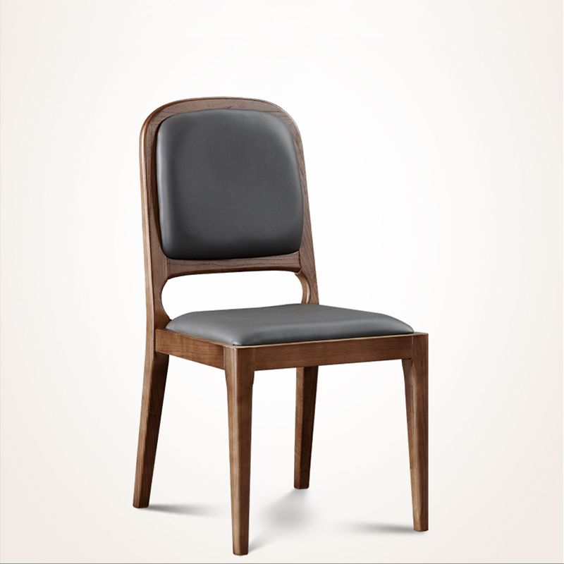 Contemporary Dining Chair Solid Wood Legs Side Chair in Walnut