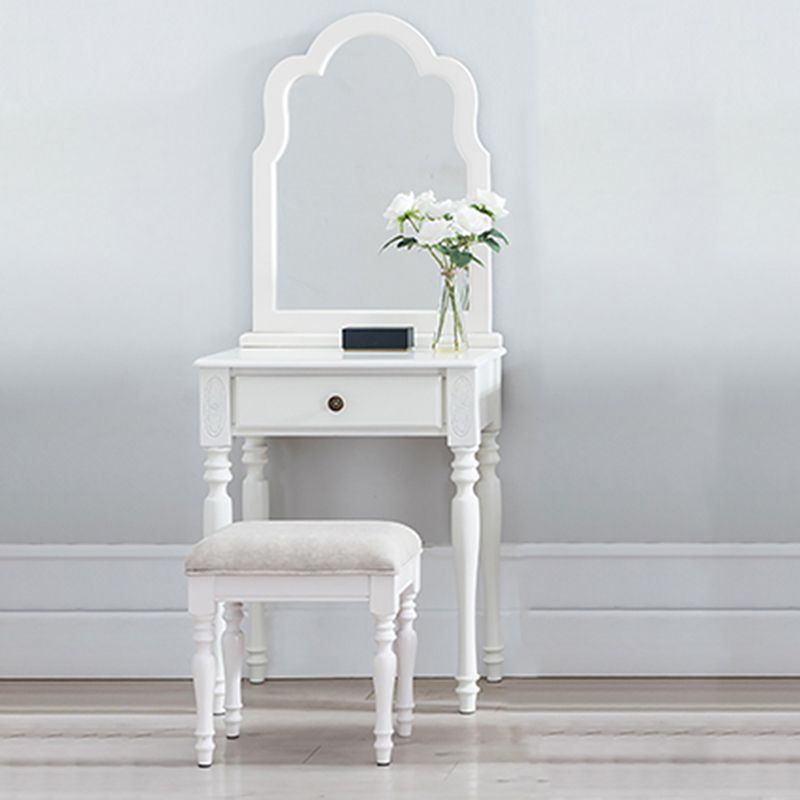 23.6" W Wood Vanity Table 1-Drawer Vanity Makeup Table Set with Mirror & Stool