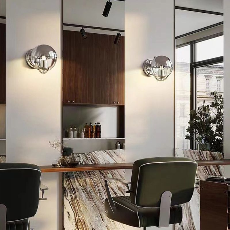 1-Light Modern Wall Lamp Silver Wall Mount Lamp with Glass Shade for Bedroom