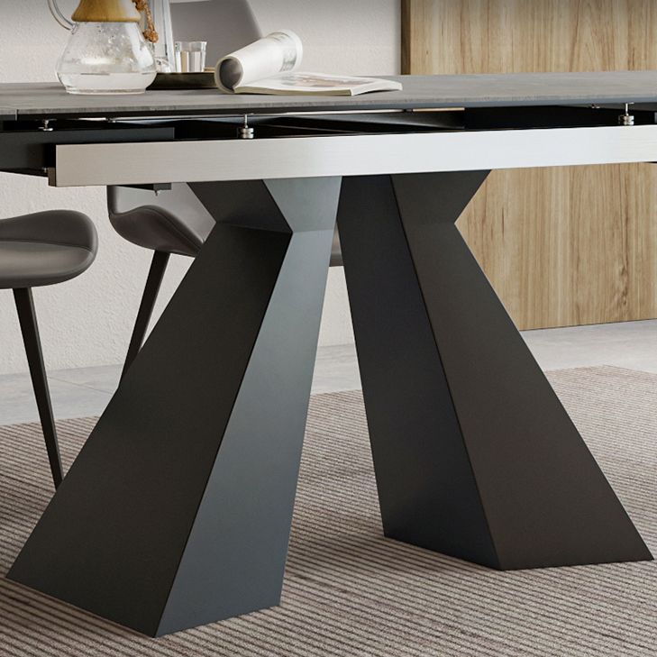 Rectangle Traditional Luxury Dining Table Sintered Stone Table with Double Pedestal