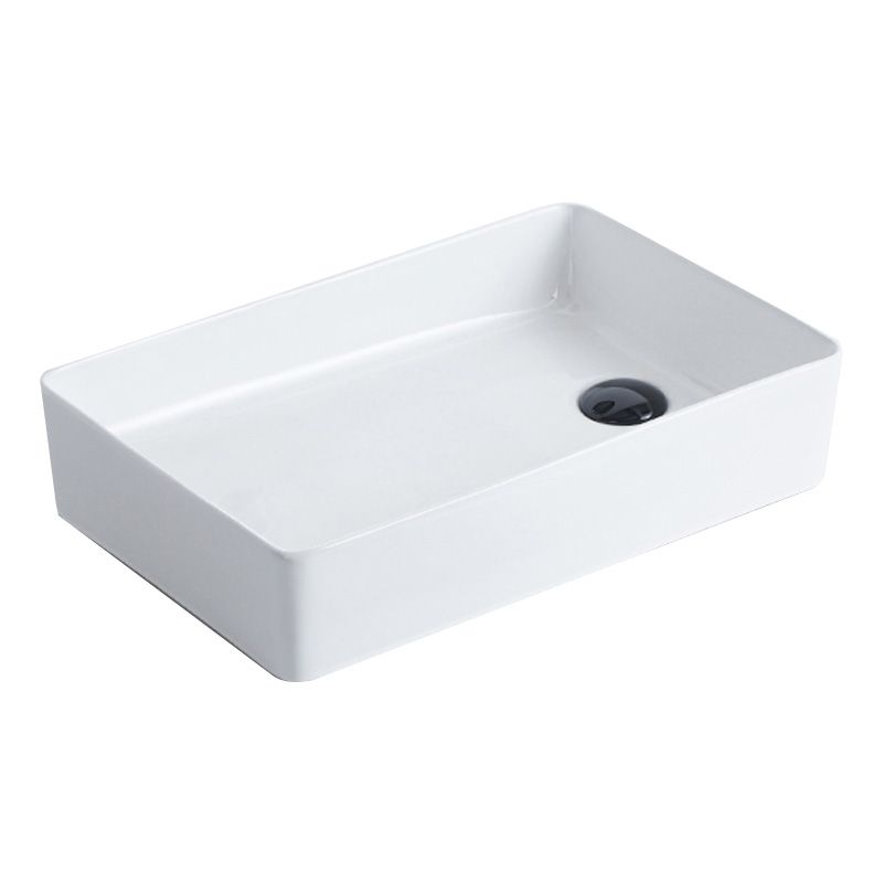 Contemporary Bathroom Sink Porcelain Pop-Up Drain Rectangular Vessel