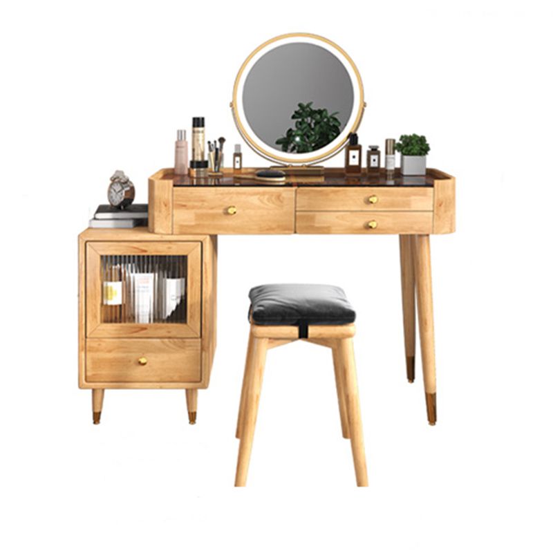 Glass Vanity Table Drawers Stool Vanity Set with Lights Mirror