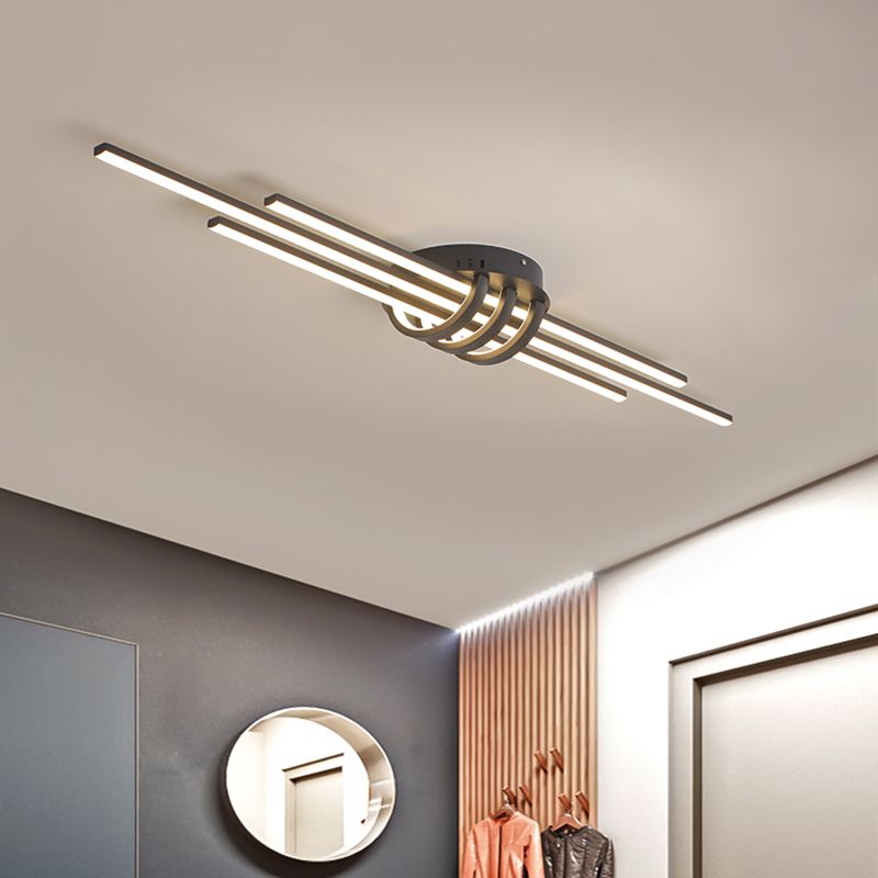 White/Black Slim Linear Flush Light Fixture Simple LED Acrylic Flush Mount Ceiling Lamp over Table