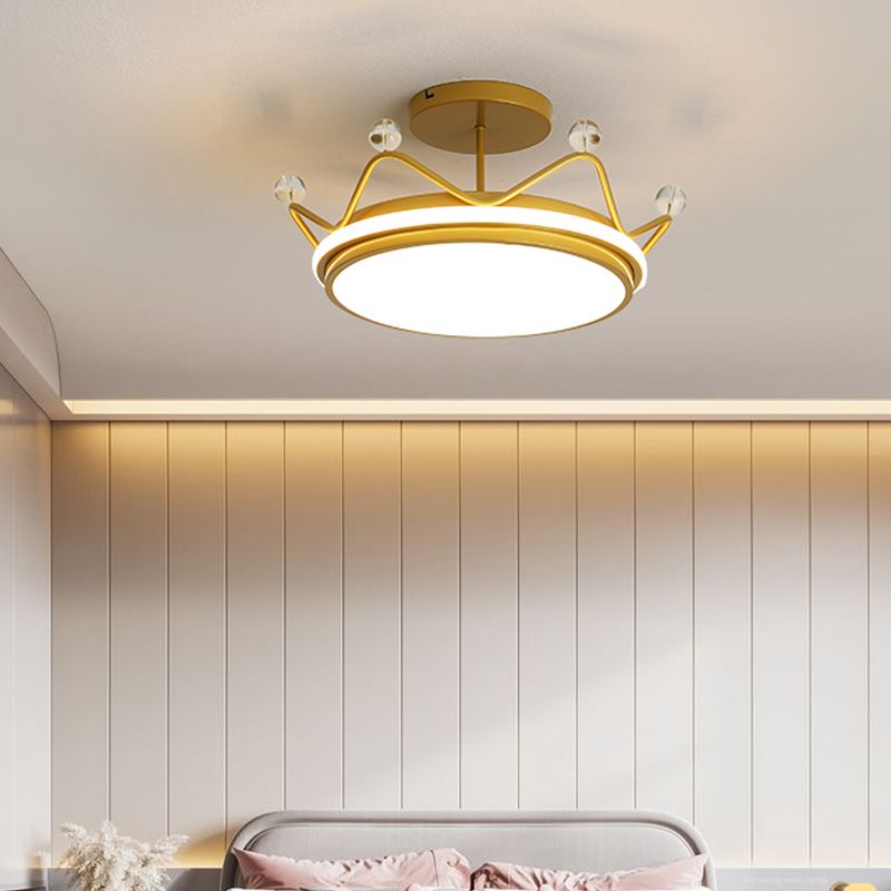 Crown Shape LED Ceiling Lamp Kids Style Iron 2 Lights Flush Mount for Bedroom