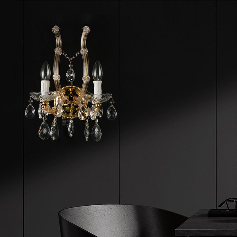 Mur à bougie Lumière montée contemporain Verre ambrée 2 lumières Gol Finishin Mur Mur Wall With Clear Crystal Deco