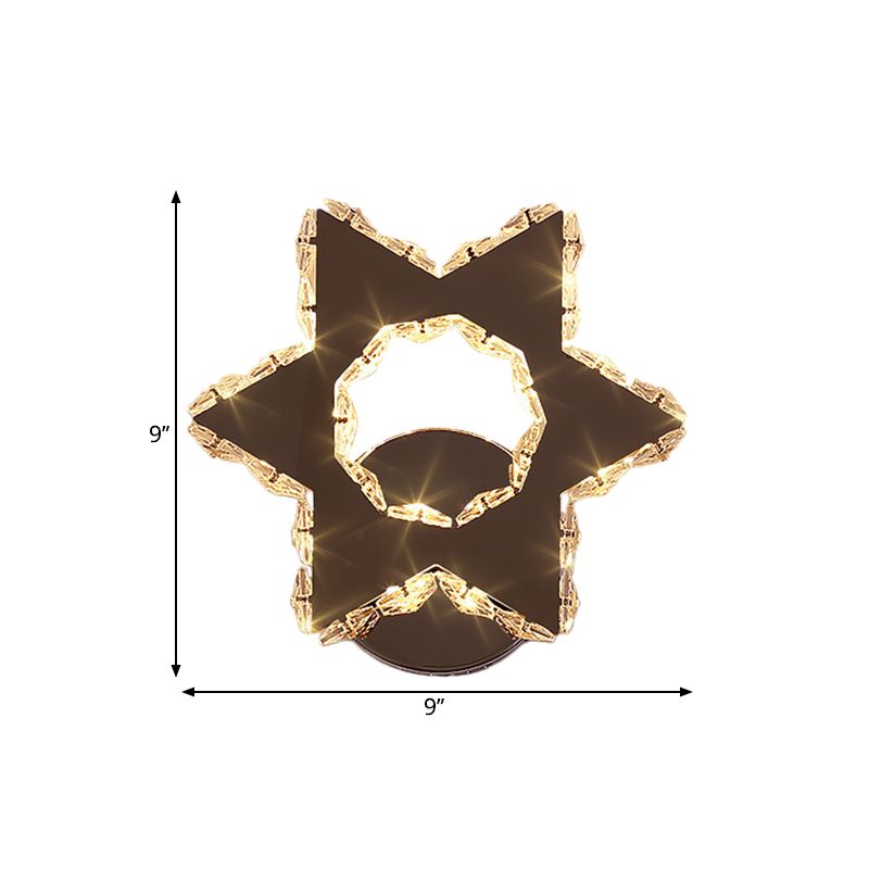 Hand-Cut Crystal Flower/Star Sconce Modernism LED Wall Mounted Lighting in Chrome, Warm/White Light