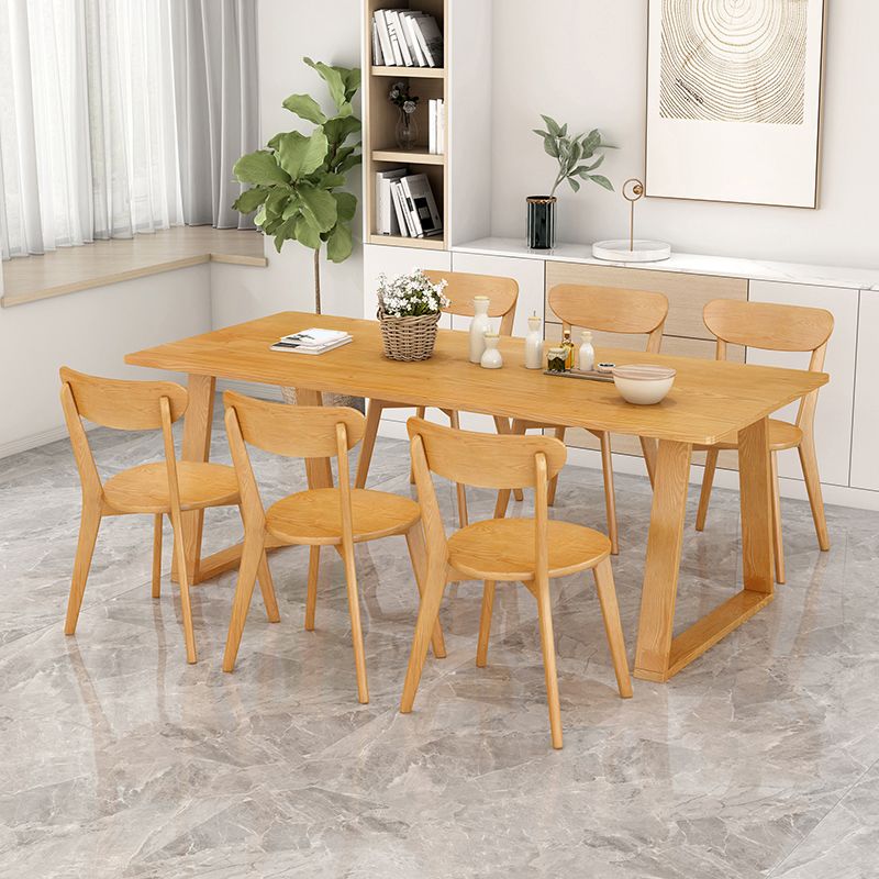 Modern Pine Solid Wood Table Rectangle Table with Double Pedestal Base