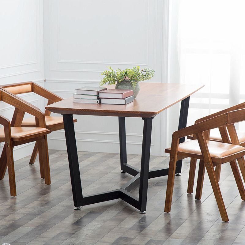 Pine Wood Top Dining Table Rectangle Industrial Table with Trestle Base