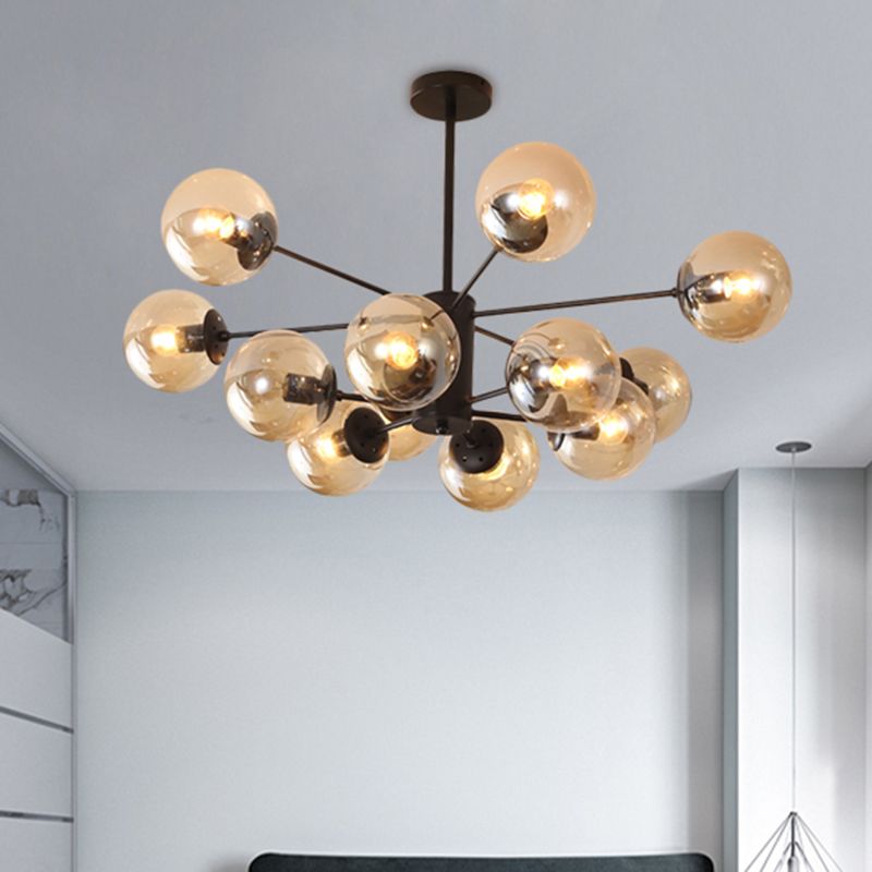 Amber/Blue/Clear Glass Spherical Chandelier Light Post Modern 6/8/10 Lights Black Pendant Lamp for Bedroom