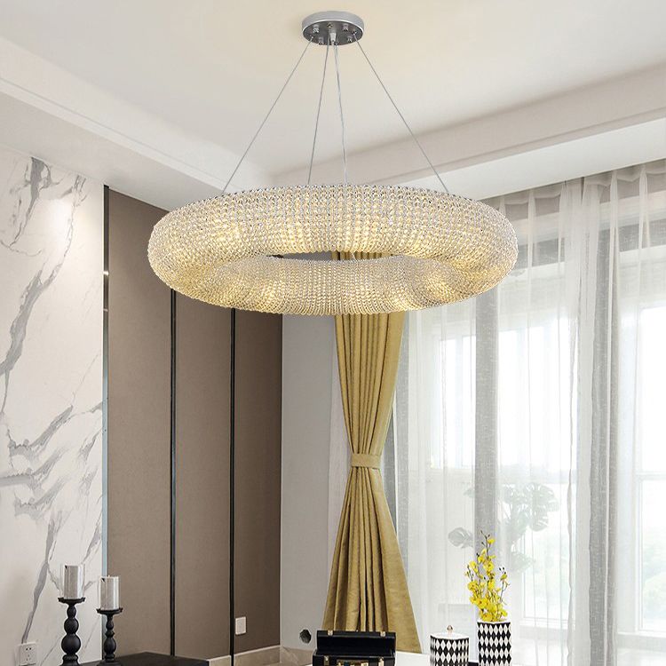 Modern Style Hanging Lamp Kit Circle Shape Crystal Chandelier Lighting Fixtures