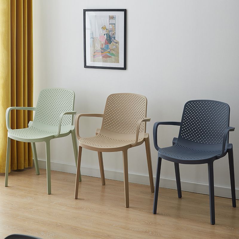 Plastic Contemporary Kitchen Dining Chair Arm Solid Back Chair