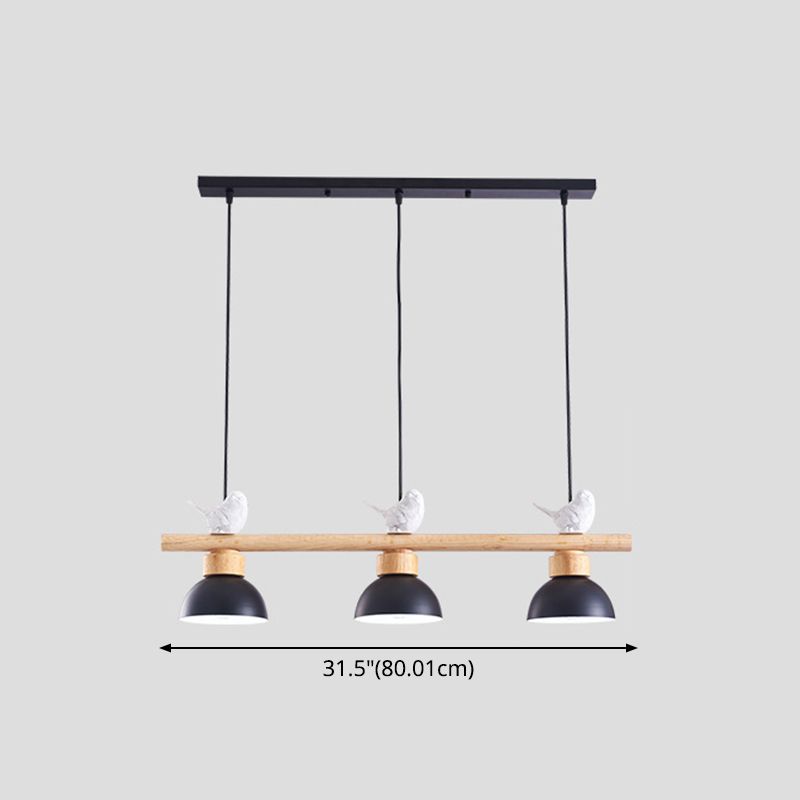 3 Lights Metal Shaded Island Lighting Nordic Style Bowl Wood Pendant