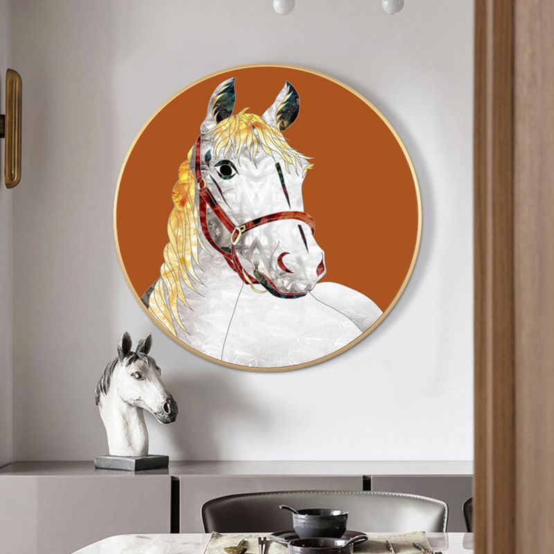Intelligent Horse Wall Art Decor Orange Modern Style Wrapped Canvas for Dining Room