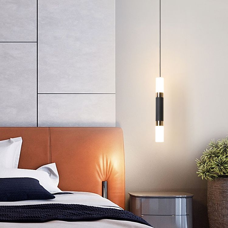Black Cylindroid LED Pendant Light in Modern Simplicity Wrought Iron Hanging Lamp with Acrylic Shade