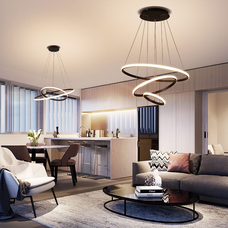 Contemporary Circle Pendant Light Fixture Aluminum Hanging Pendant Light for Living Room