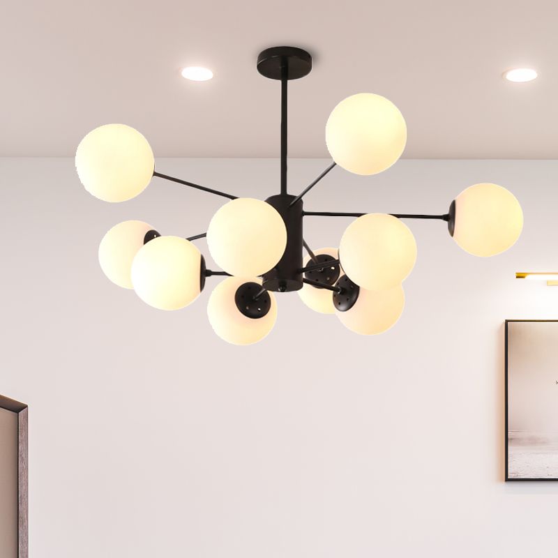 Amber/Blue/Clear Glass Spherical Chandelier Light Post Modern 6/8/10 Lights Black Pendant Lamp for Bedroom
