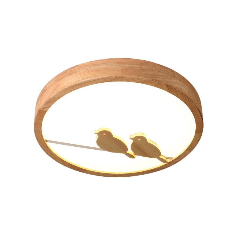 Tambour Acrylique Ceiling montés à ébullition moderne Poussée à bois clair Fixture avec motif d'oiseau