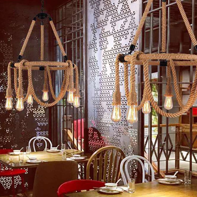 6 Lights Ajustable Camera de la cuerda Camando de iluminación Beige Industrial Beige Luz de techo colgante