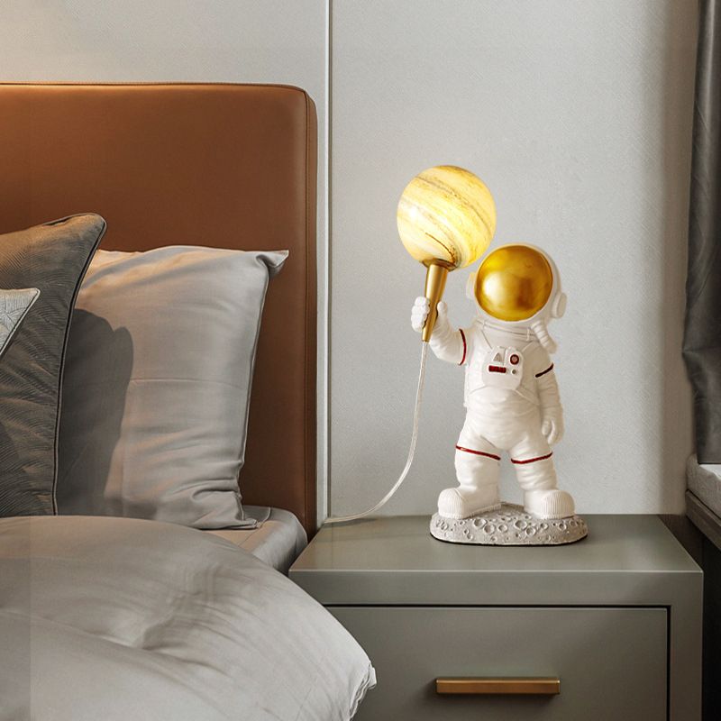 Childrens 1-Light Night Lamp Spaceman and Planet Table Light with Glass Shade
