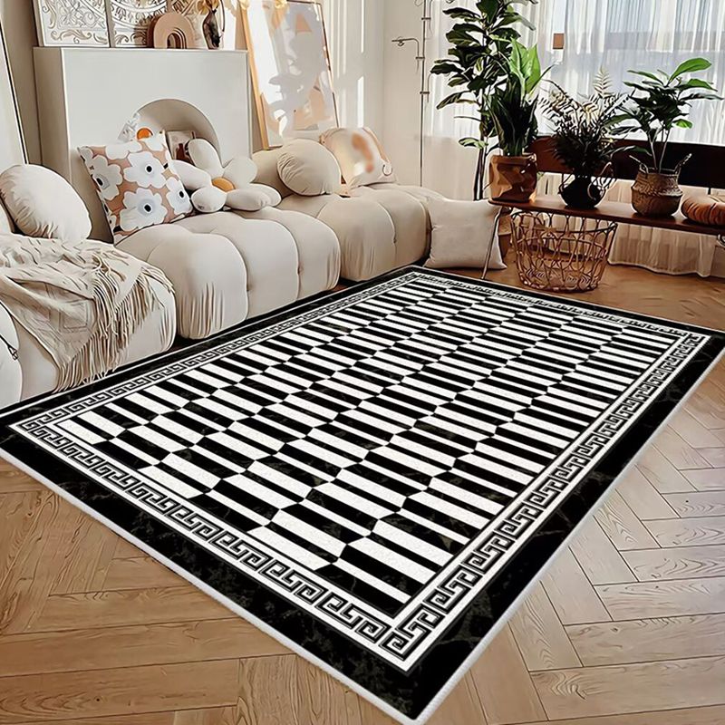Black Geometric Pattern Rug Polyester Modern Rug Washable Rug for Home Decor