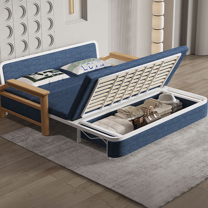 Scandinavian Blue Futon Sleeper Sofa Square Arms Futon and Mattress