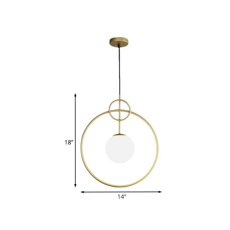 Ball Pendant Light Fixture Postmodern Milk Glass 1-Light Dining Room Ceiling Lamp with Circles in Gold