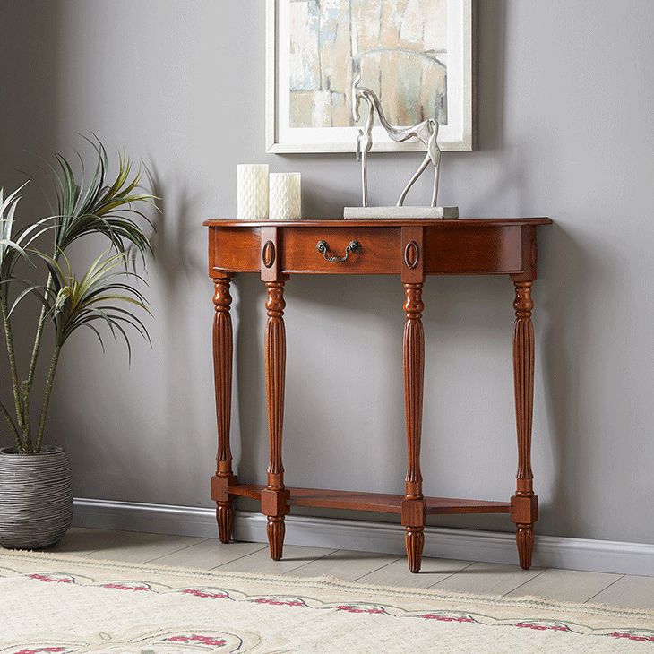 Solid Wood Half Moon Console Table 1-drawer 35.43" Tall Accent Table