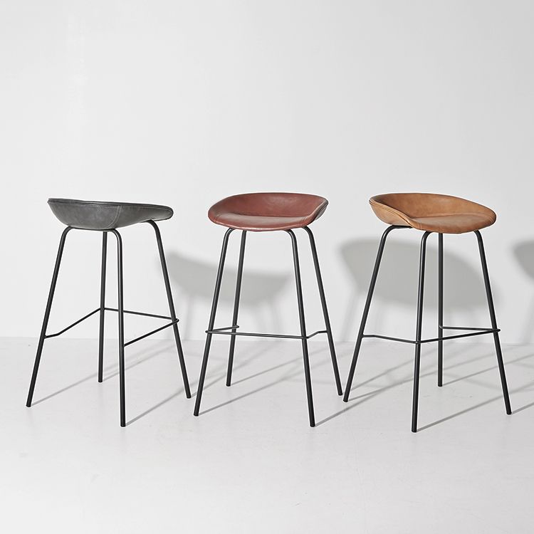 Contemporary Matte Finish Leather Barstool Low Back Home Stool