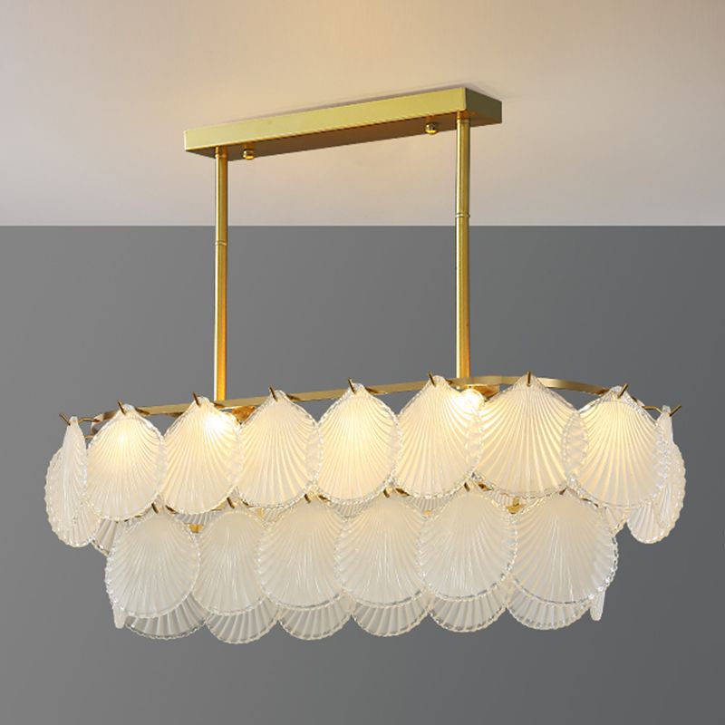 Gold Modern Metal Ceiling Light Geometric Shape Island Light with Shell Shade for Bedroom