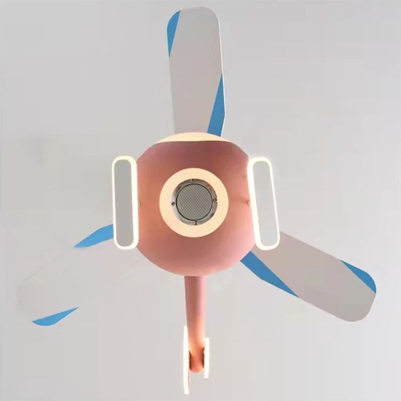 Metal Airplane Shaped Pendant Fan Lamp Cartoon LED Semi Flush Light for Kids Room
