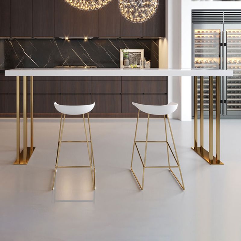 Glam Pub Table with Gold Metal Sled Rectangle Solid Wood Top Bar Table