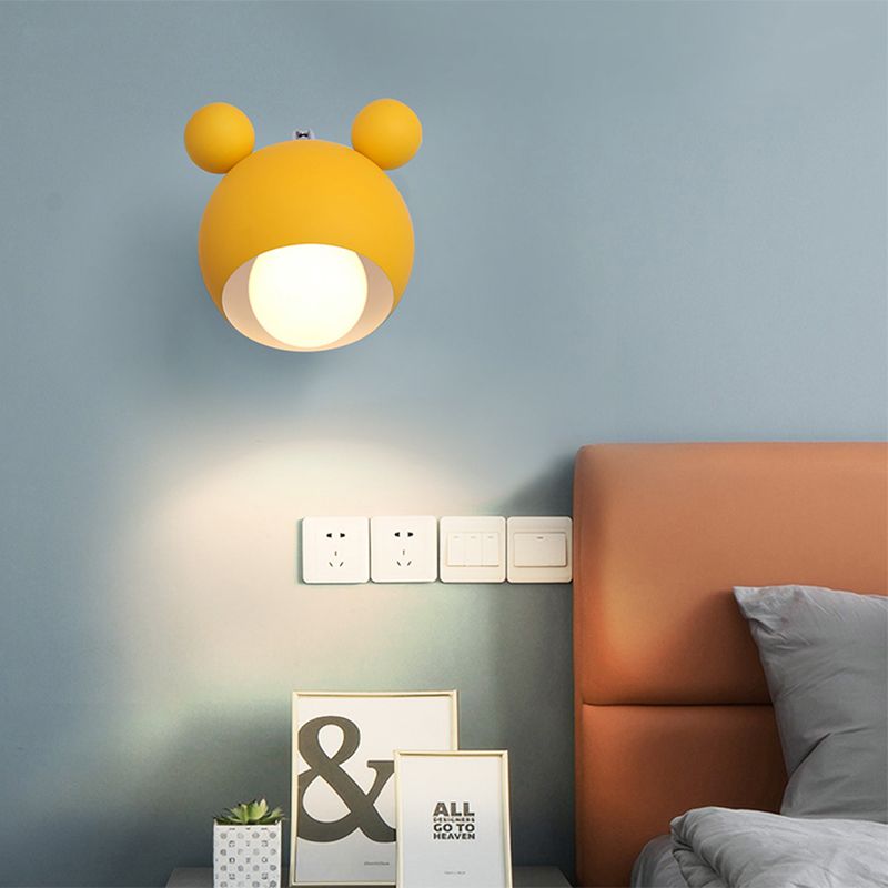 Modern Creative Globe Wall Lamp Wooden Macaron Wall Light with Wrought Iron Shade