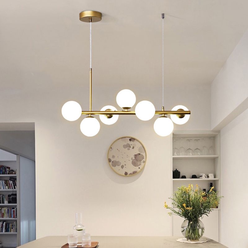 Modern Metal Island Lights Multi-Head Restaurant Hanging Pendant Lamps with Glass Shade