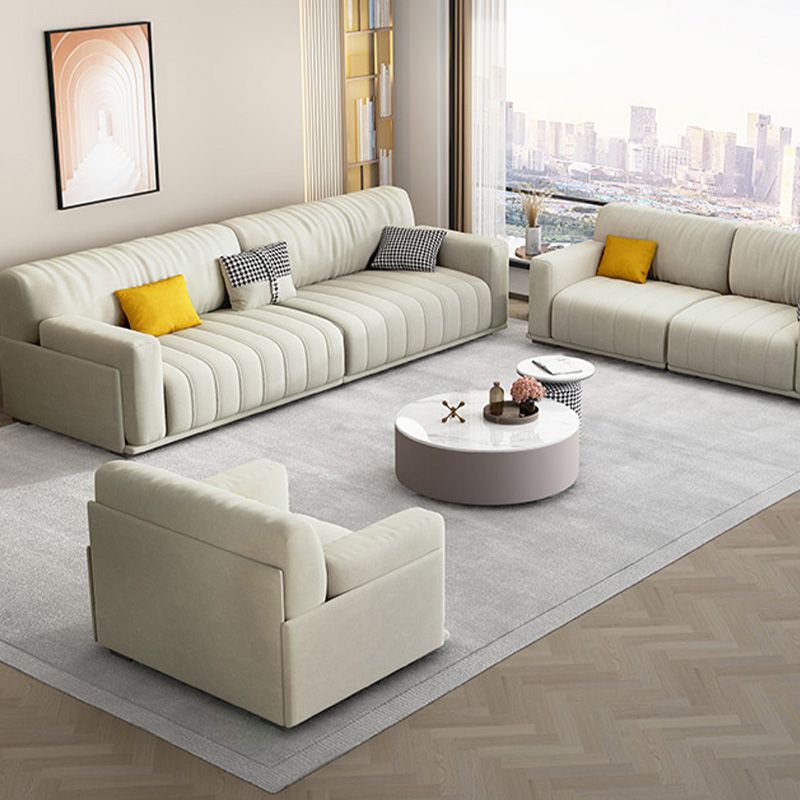 Fabric Square Arm Sofa with Pillows Standard Seating in White