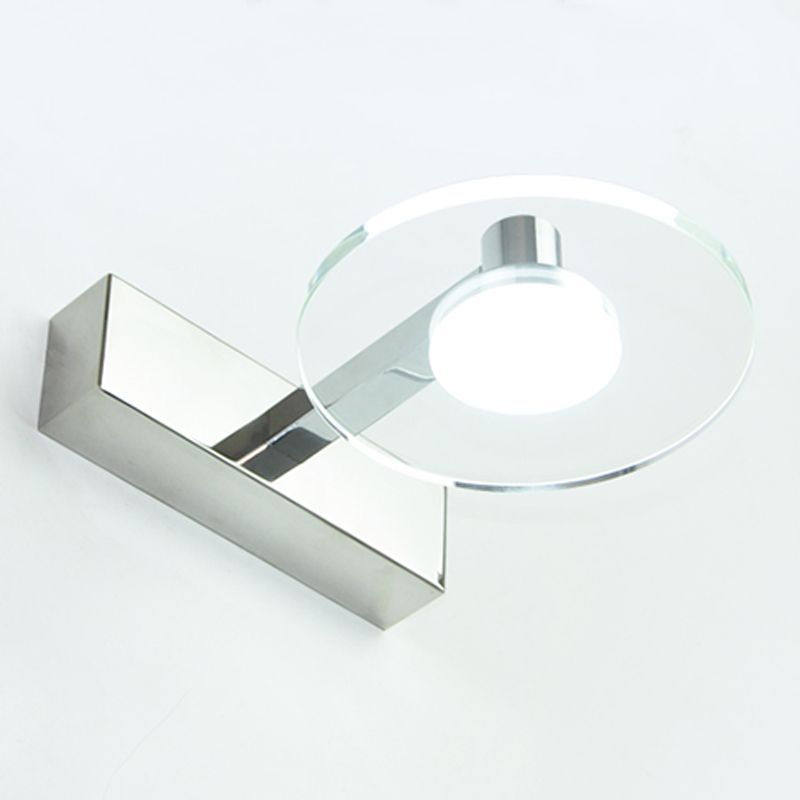 Round Shade 1-Light Wall Sconce Modern Style Crystal Mirror Wall Mount Light Fixture in Silver