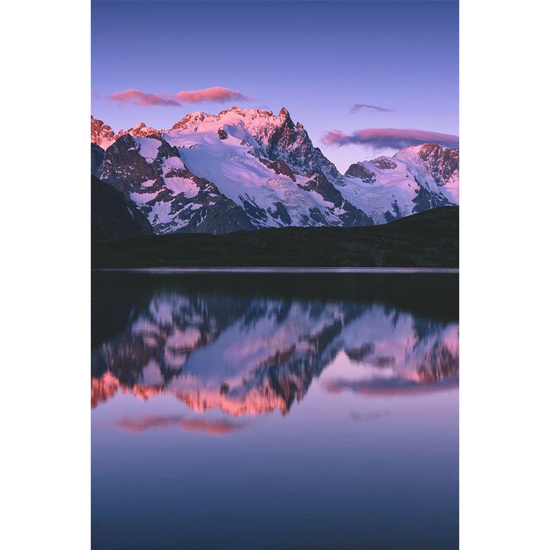 Purple Snow Mountain Reflection Mural Waterproofing Contemporary Bedroom Wall Art