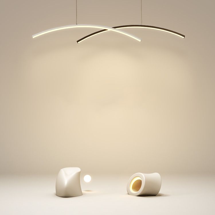 Linear Metallic Island Light Fixture Modernism LED Hanging Lamp Kit Light for Dining Room