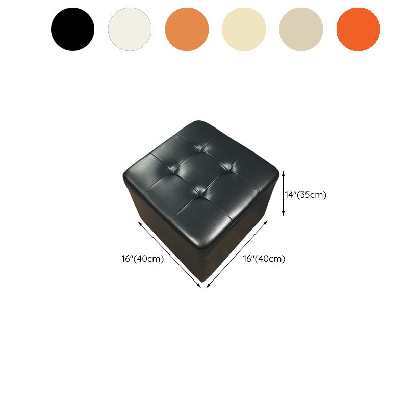 Mid-Century Modern Pouf Ottoman Genuine Leather Upholstered Tufted Square Ottoman