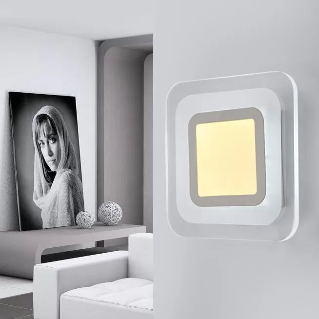 White Slim Square LED Wall Sconce Simple Style Acrylic Wall Light for Stair