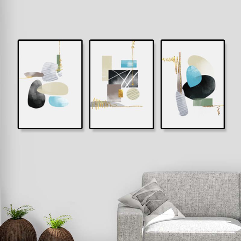 Abstract Wall Art Set House Interior Geometry Drawing Canvas in Light Color for Decor