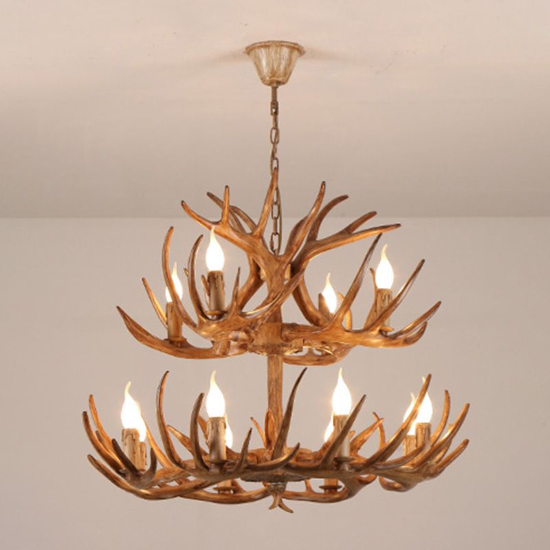 Deer Antler Chandelier Light Fixture Rustic Vintage Plastic Pendant Lighting for Restaurant