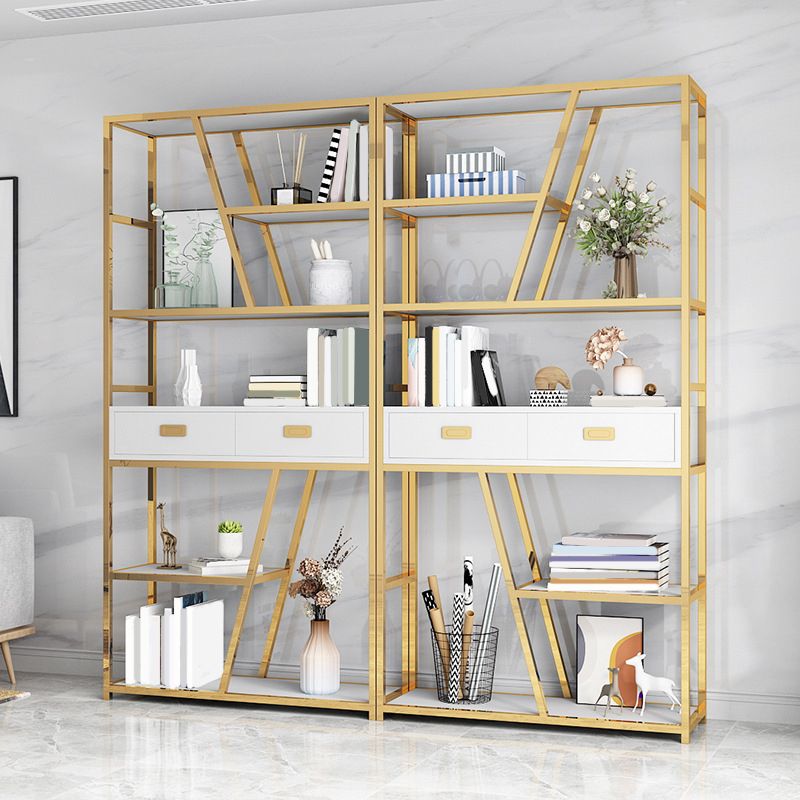 Glam Shelf Bookcase Open Back Metal Bookcase with Drawers for Home Office