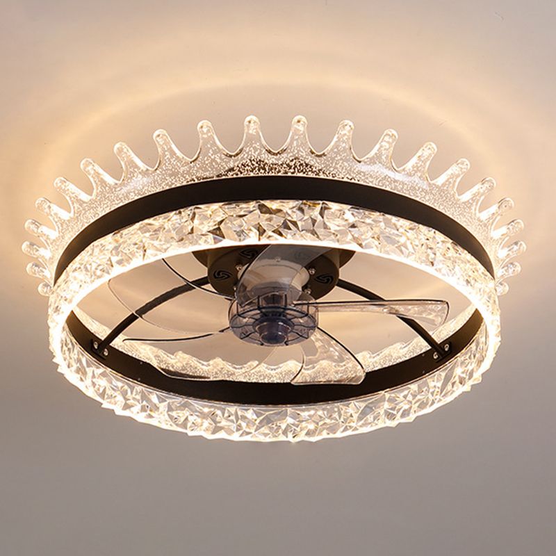 Moderne prägnante LED Deckenventilator Leichte Eisenkreisendeckenventilatoren mit Acrylschatten