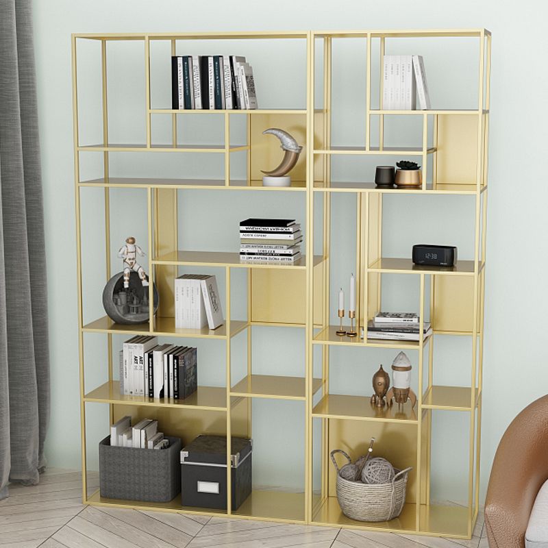 Modern Open Bookcase with Metal Rectangular Shelves for Office