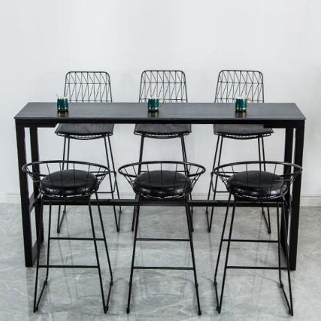 Matte Finish Stone Top Bistro Table with Black Metal Frame for Home