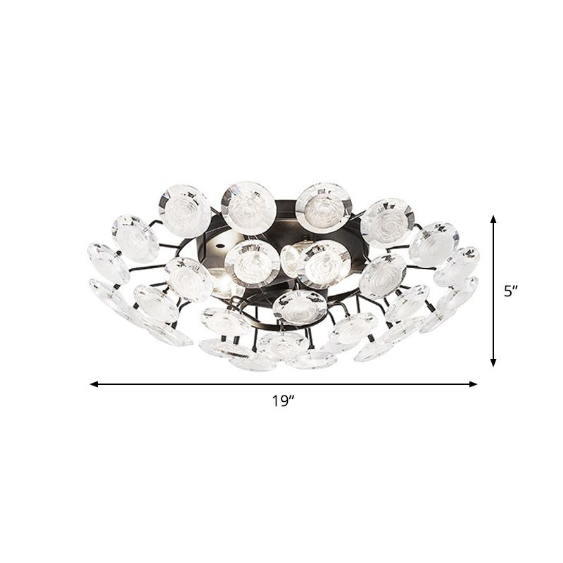 Modernism Sputnik Semi Flush Lighting Crystal 4 Bulbs Dining Room Close to Ceiling Lamp in Black