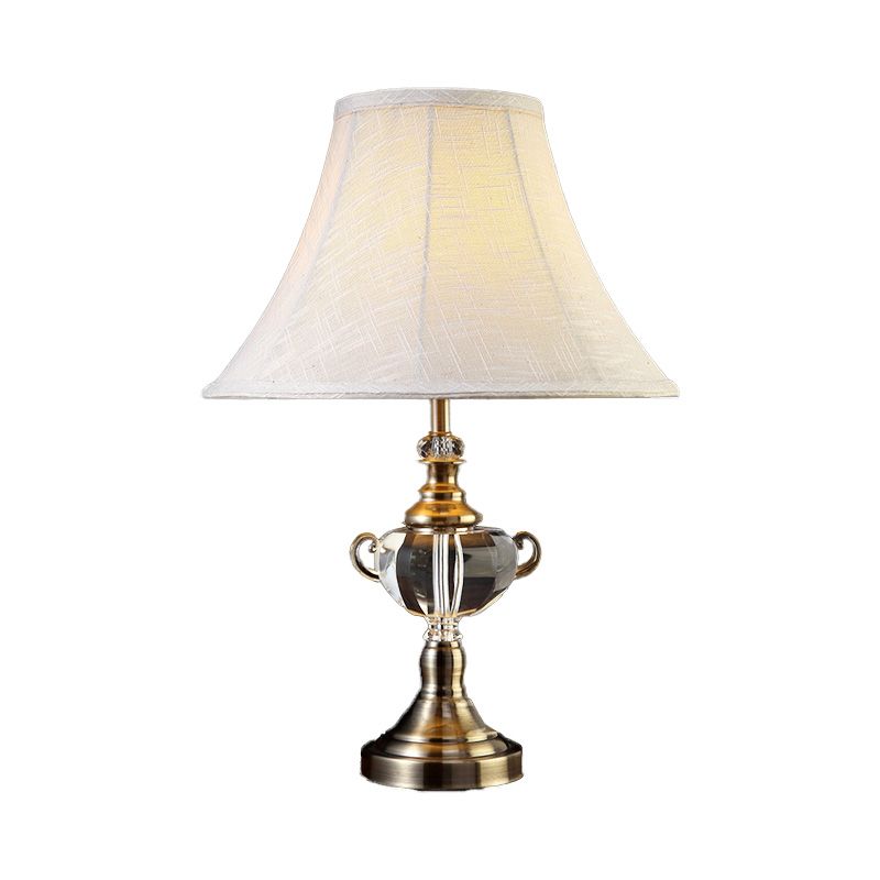 1 Head Bedroom Task Lighting Modern White Nightstand Lamp with Bell Fabric Shade