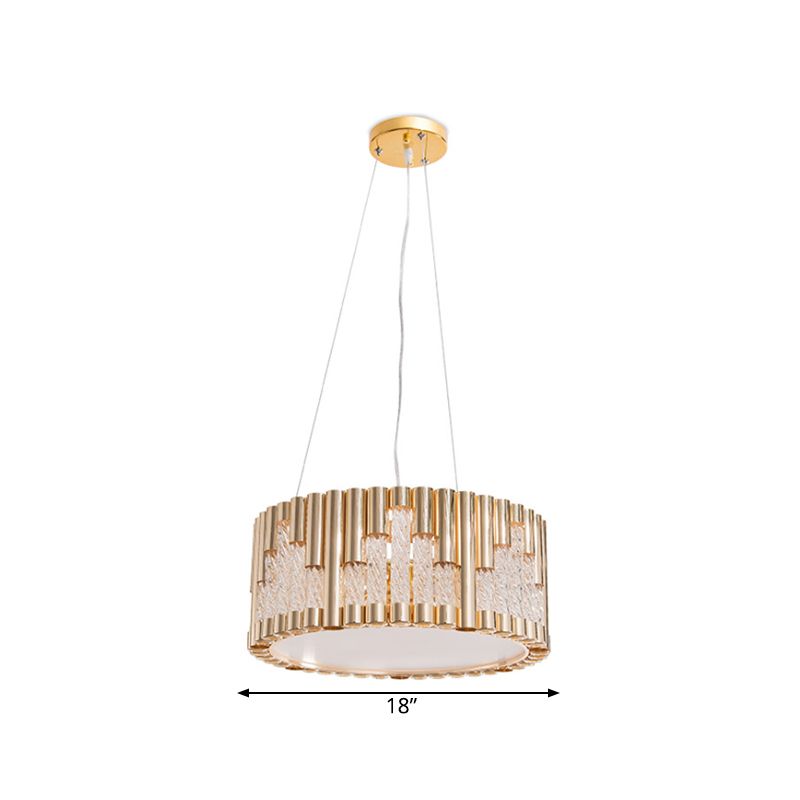 Pleen de tambour contemporain Metal Metal 3 Lights Laut de suspension de salon en or avec tube en verre transparent en spirale